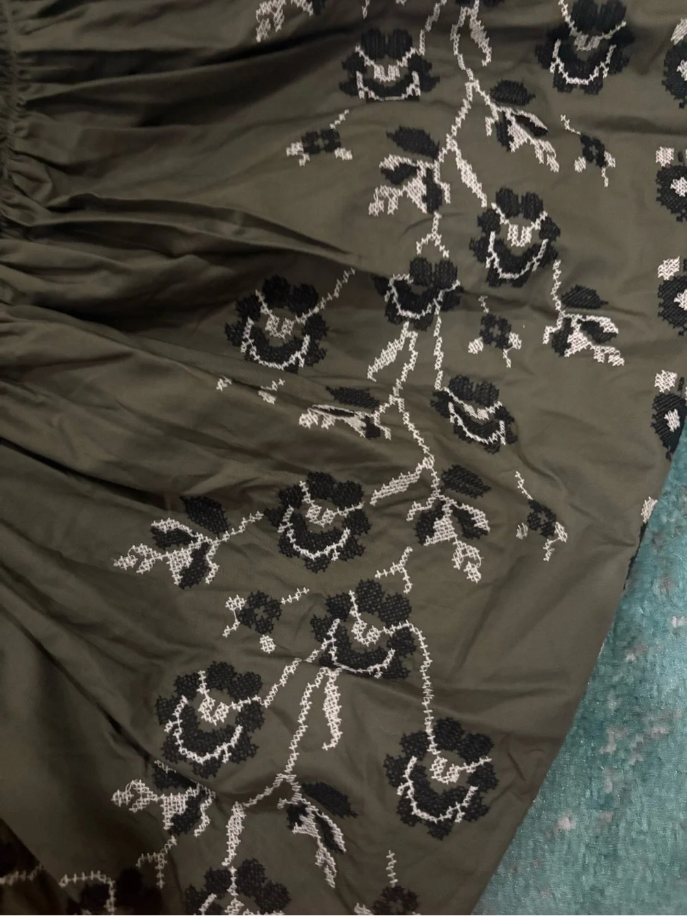KATE SPADE BROOME STREET Embroidered Floral Poplin Skirt Green Medium